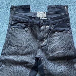 Current Elliott jeans ankle skinny snake print biker cyber Moto gunmetal gray 24